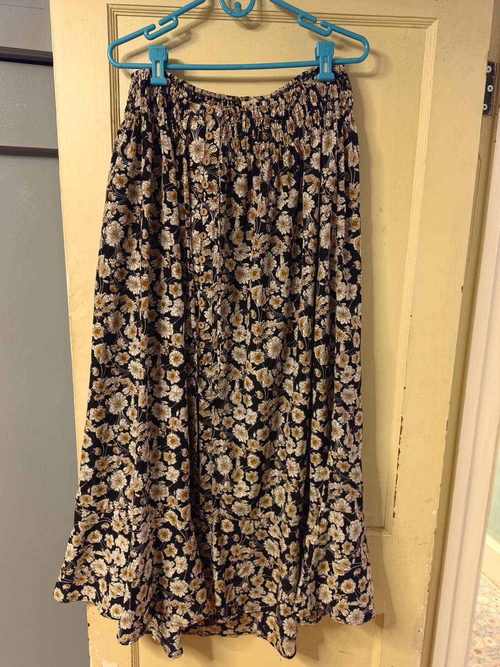 Promesa Black Maxi Skirt with Mustard and Cream Floral Print